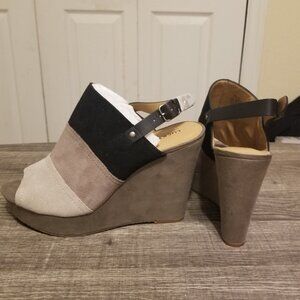 Lucky Brand Frescala Suede Open Toe Platform Wedge Shoes
